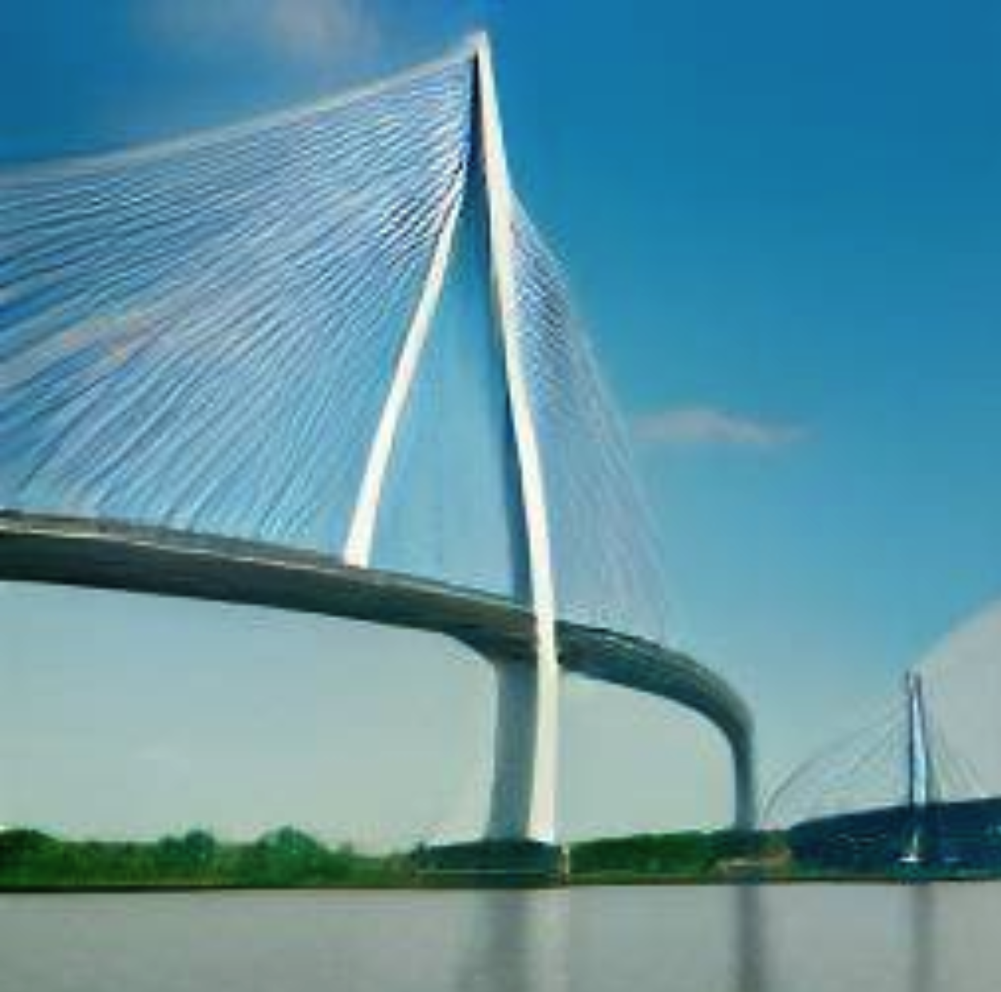 DALL-E Mini :AI image generated from text : <code>A photorealistic a cable-stayed bridge to the cloud in a sunny sky</code>